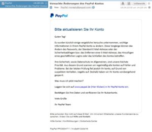 PayPal-Phishing: "einige vergebliche Versuche" (Screenshot)