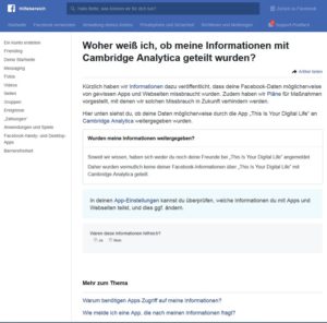 Cambridge Analytica - Sind Sie betroffen? (Screenshot facebook.com/help)